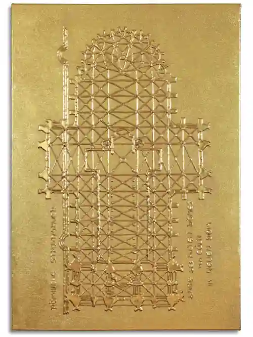 Gold Cathedral – goldfarbenes Relief des Kölner-Dom-Grundrisses