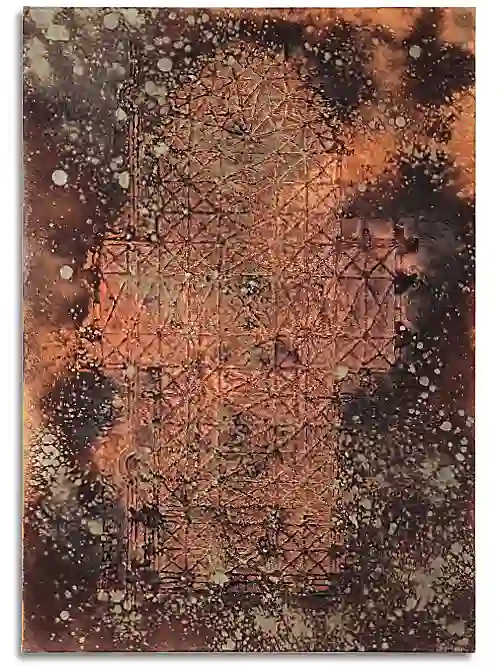 Prehistoric Times: Rostige Braun- und Schwarztöne, kraterartige Spuren und Sprenkel überdecken die Domstruktur.